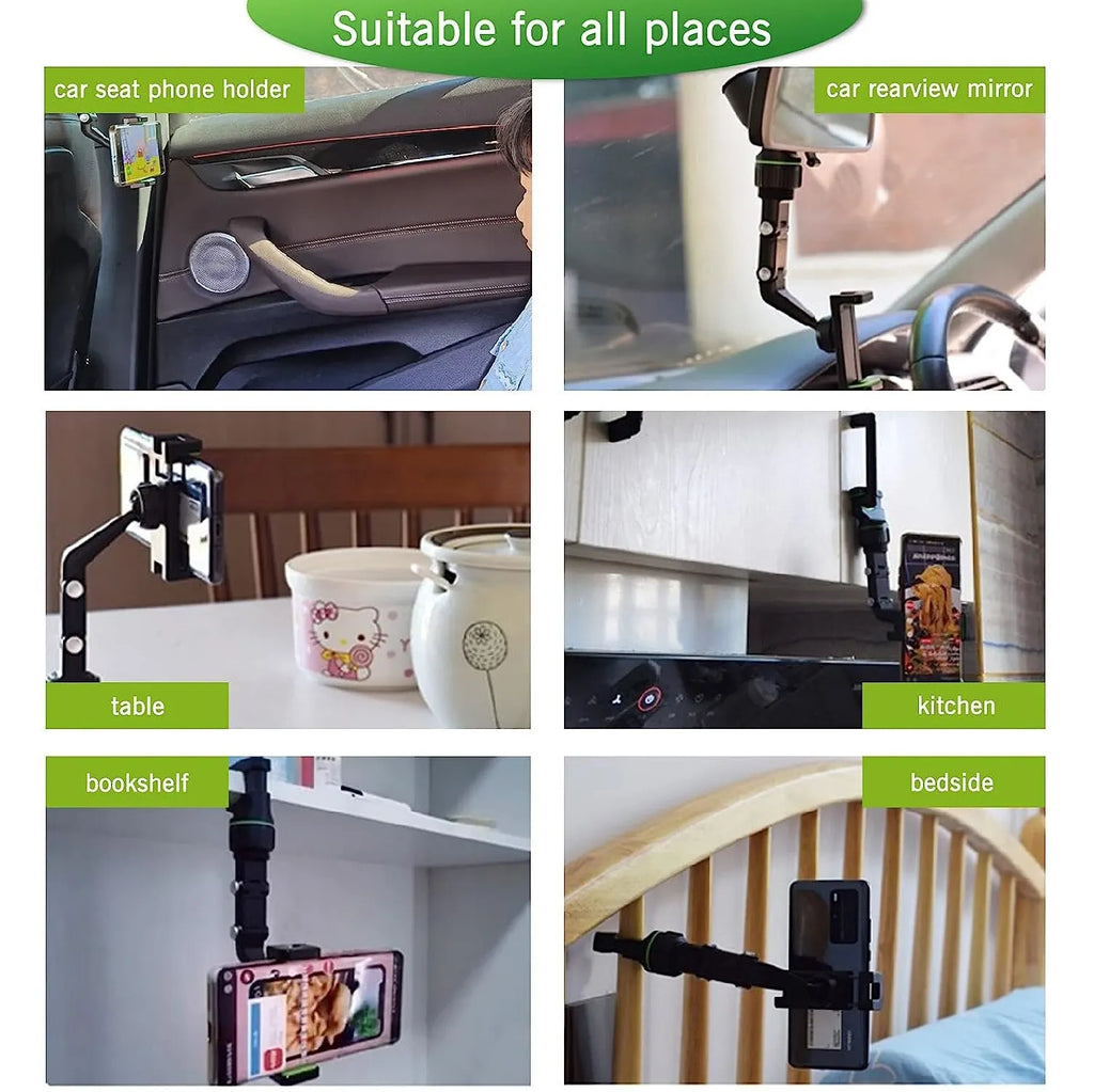 Support téléphone rétroviseur intérieur – Rotatif 360°, rétractable, multifonction