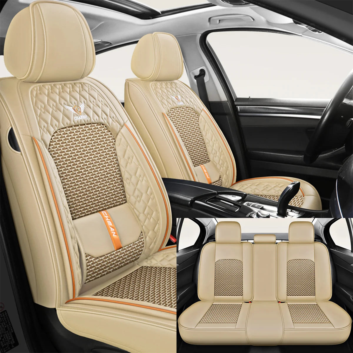 Coussin de siège auto ergonomique – Cuir Nappa & Soie Glacée, Toutes Saisons