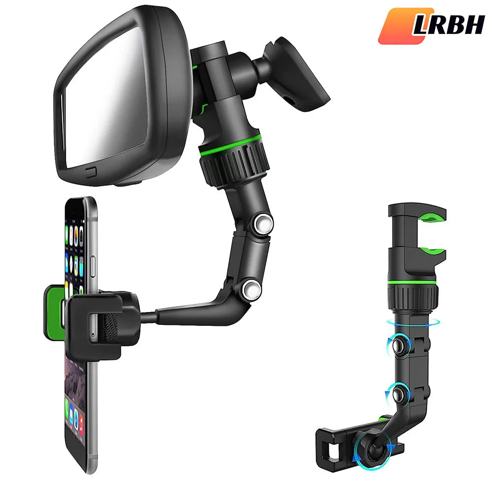 Support téléphone rétroviseur intérieur – Rotatif 360°, rétractable, multifonction