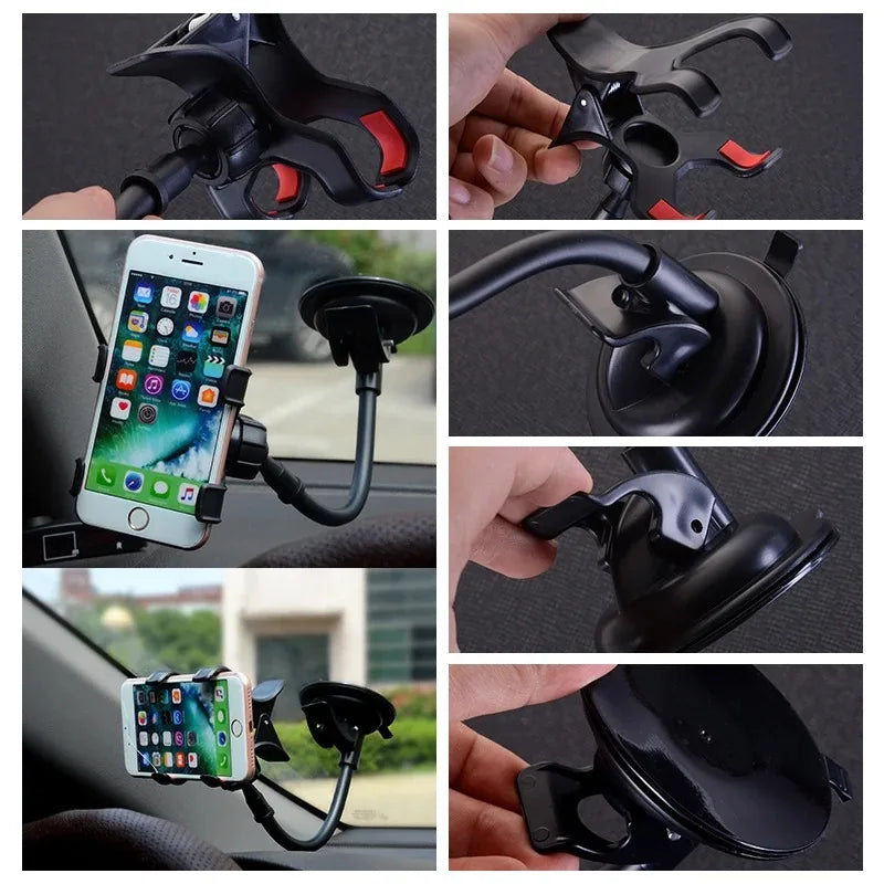 Support téléphone voiture universel flexible 360° – Tableau de bord et pare-brise